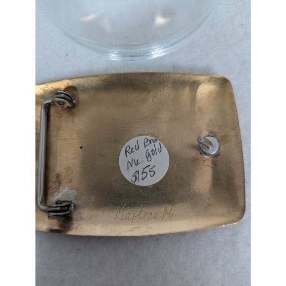 Belt buckle "Nu Gold" Red Brass Etched and Oxidized 29grams belt width to 1.25" - Picture 9 of 9